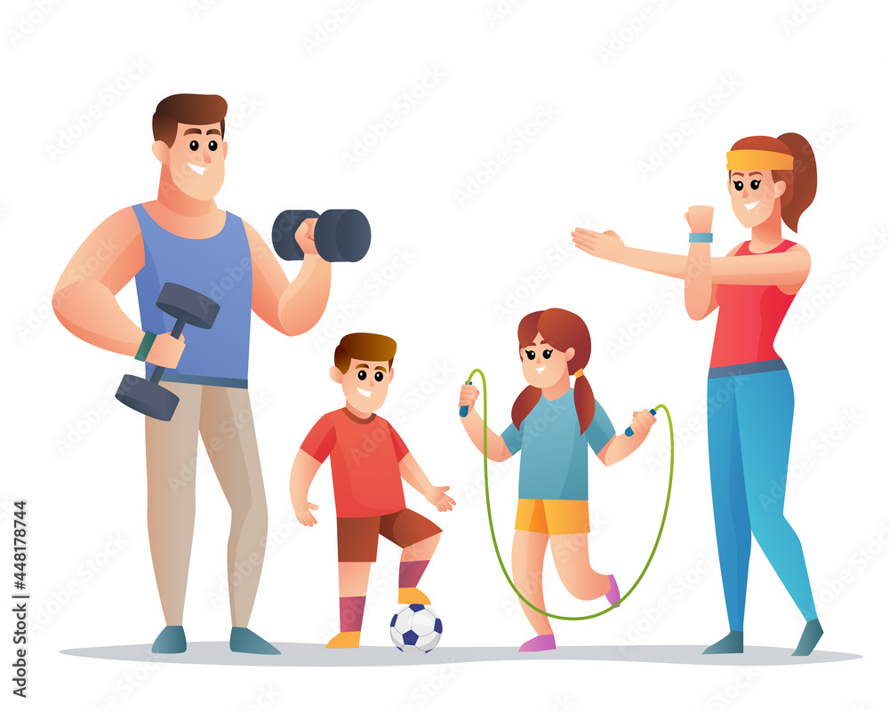 Happy family exercise together illustration Happy family exercise together illustration