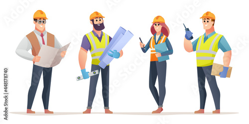 Set of engineers cartoon character