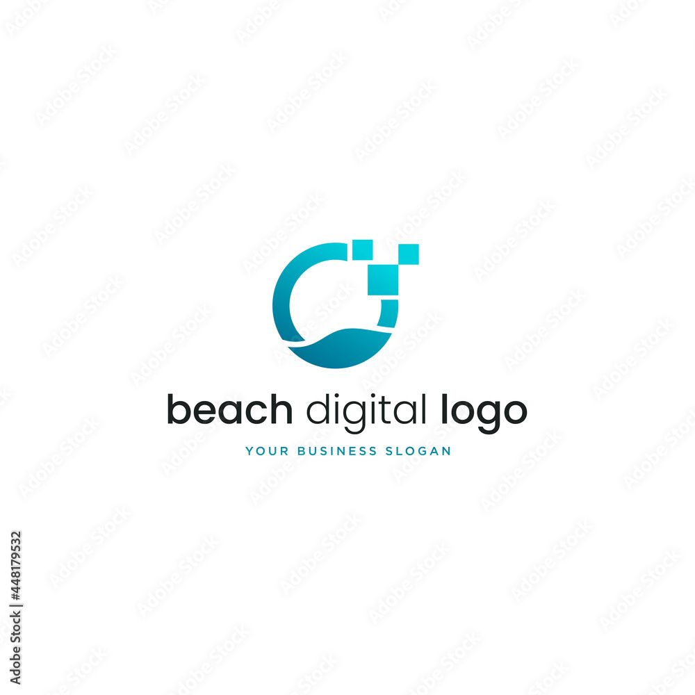 BEACH OR WAVE DIGITAL LOGO VECTOR