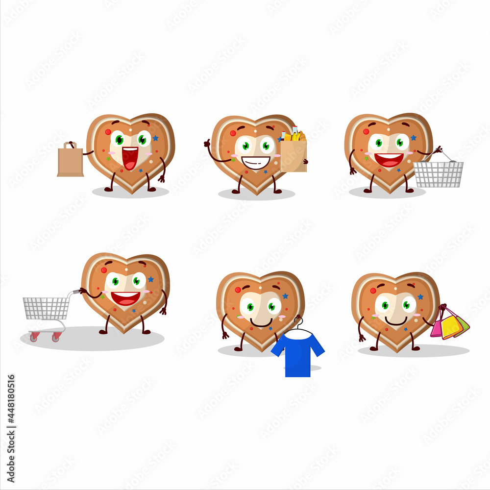 A Rich gingerbread heart mascot design style going shopping A Rich gingerbread heart mascot design style going shopping