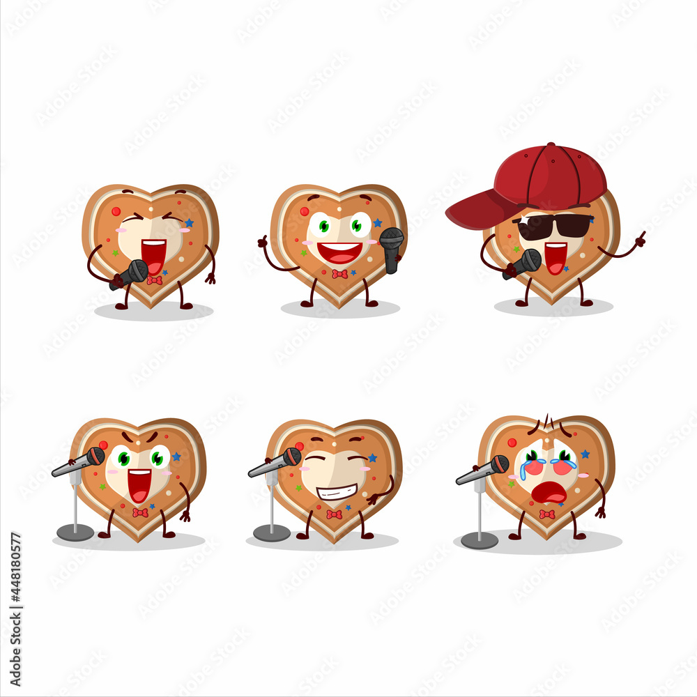 A Cute Cartoon design concept of gingerbread heart singing a famous song
