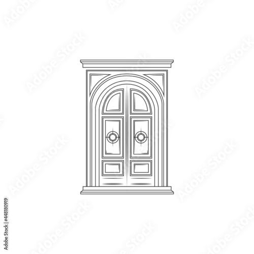 Vintage doors line isolated on white background. Vector illustration.