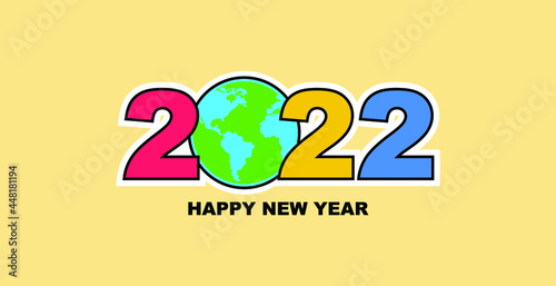 2022 Happy new year world design template. Logo Design for calendar, greeting cards or print. Minimalist design trendy backgrounds for branding, banner, cover, card. Vector illustration.