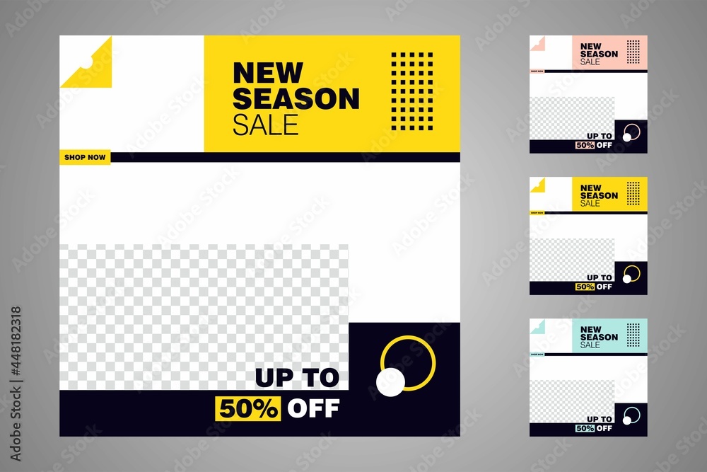 New set of editable minimal banner templates. Suitable for social media posts and web or internet ads. Vector illustration with photo college. New set of editable minimal banner templates. Suitable for social media posts and web or internet ads. Vector illustration with photo college.