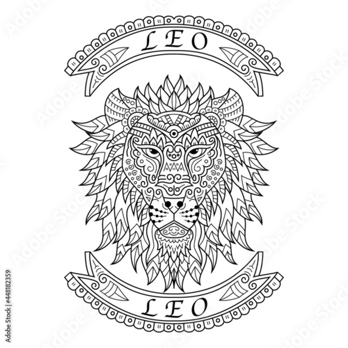 Hand drawn of leo in zentangle style
