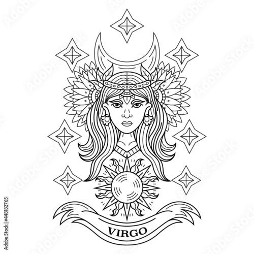 Hand drawn of virgo in zentangle style