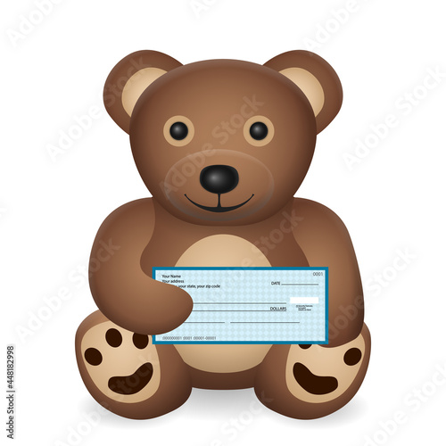 Teddy bear with bank check