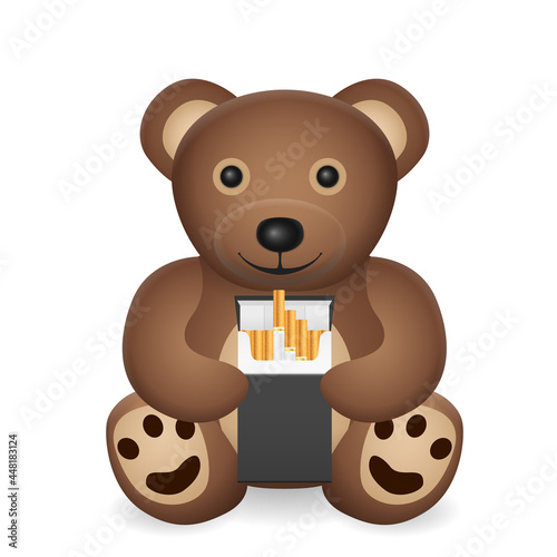 Teddy bear with cigarette pack