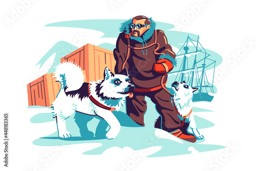 Brave male adventurer on north pole