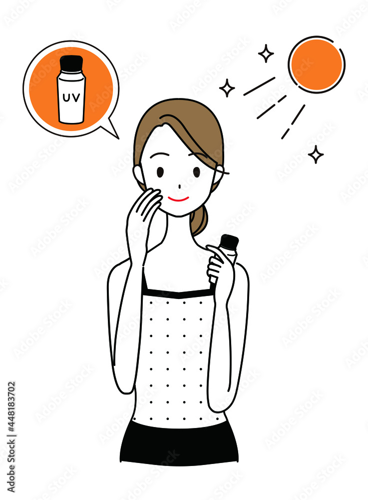 紫外線対策・日焼け対策をする女性のイラスト