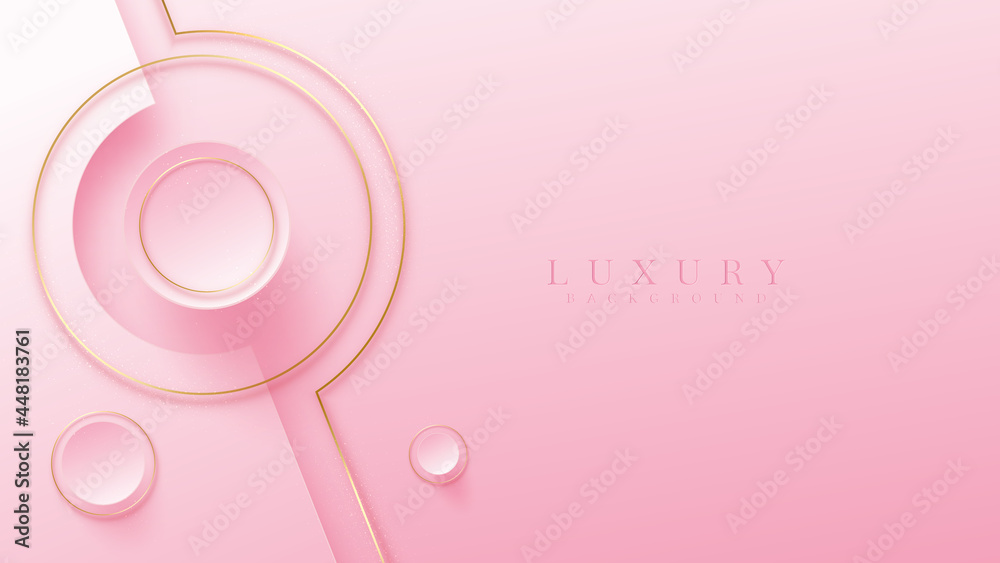 Pink background with circle golden element, Modern cover design, Luxury 3d style background. Vector illustration. Pink background with circle golden element, Modern cover design, Luxury 3d style background. Vector illustration.