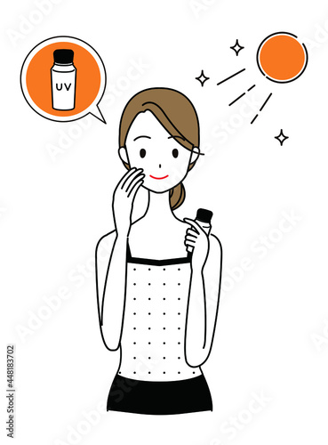 紫外線対策・日焼け対策をする女性のイラスト