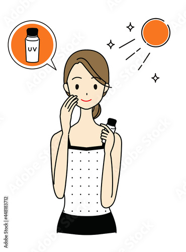紫外線対策・日焼け対策をする女性のイラスト