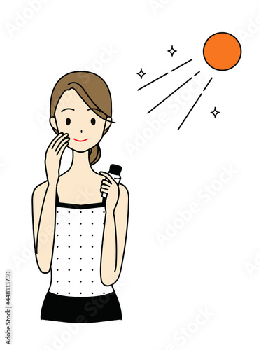 紫外線対策・日焼け対策をする女性のイラスト