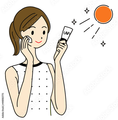 紫外線対策・日焼け対策をする女性のイラスト