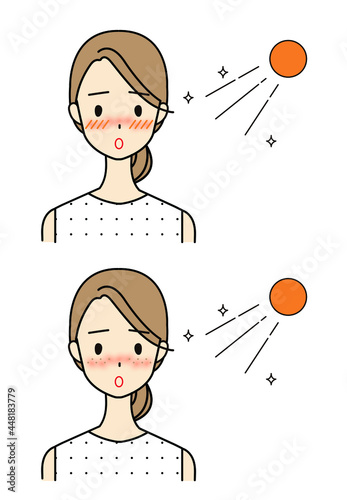紫外線対策・日焼け対策をする女性のイラスト