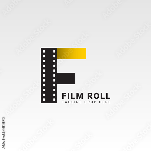 letter F film reel black and gold elegant color modern vector logo design