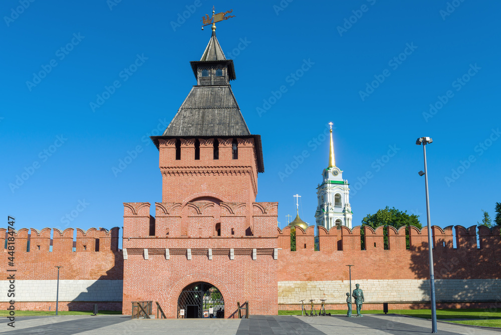 The ancient tower of the Pyatnitskie gate on a sunny July day. Tula Kremlin. Russia