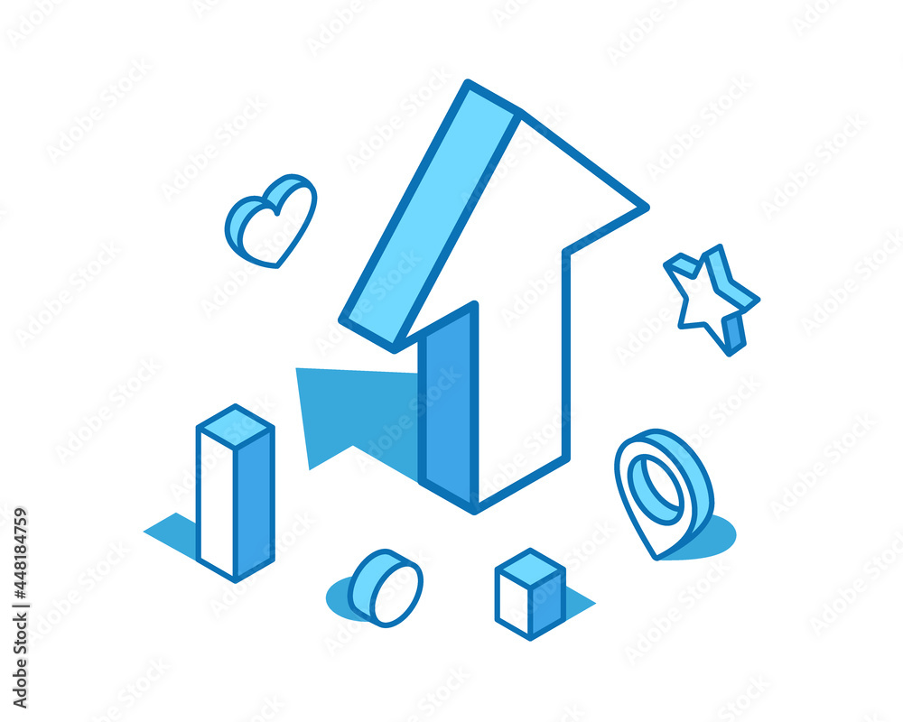 Arrow up blue line isometric illustration. Leader, growth 3D banner template. Arrow up blue line isometric illustration. Leader, growth 3D banner template.