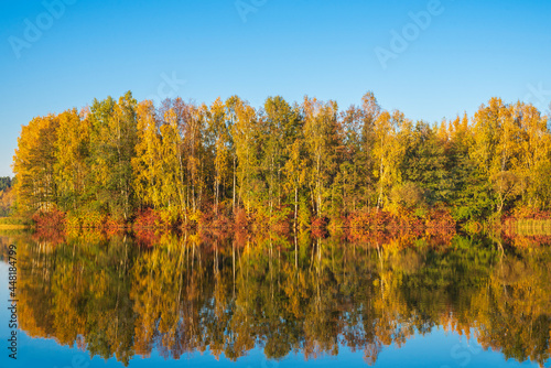 Autumn lake at a sunny day, Belarus