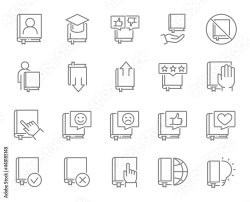 Set of book line icons. Brainstorm, encyclopedia, notebook, Bible, bookstore and more.