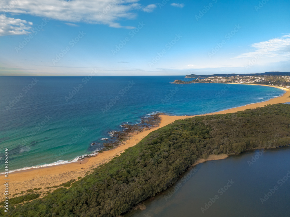 Aerial Drone View of Wamberal Lagoon and Beach