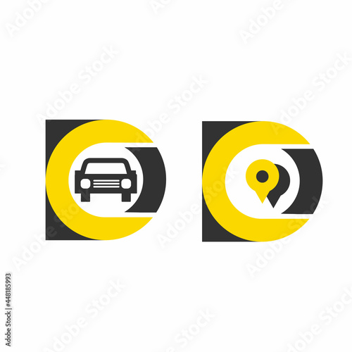 letter D driving course driver assistance logo design vector illustration