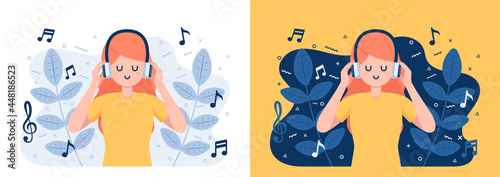 Woman in Headphones Listening and Enjoying Music
