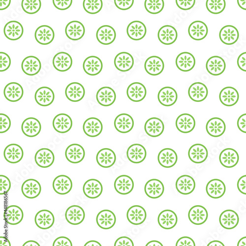 Cute cartoon style round cucumber slices vector seamless pattern background. 