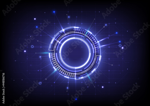 Futuristic Sci-Fi glowing HUD user. Data engineer. Digital infographic frame. Abstract hologram hi-tech background. Virtual reality technology electric innovation