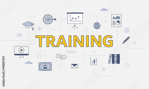 training concept with icon set with big word or text on center