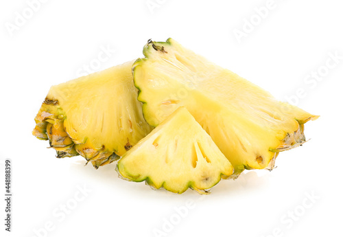 Pineapple fruit stacks on white background