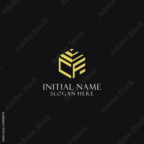 CF initial monogram with hexagon shape logo, creative geometric logo design concept