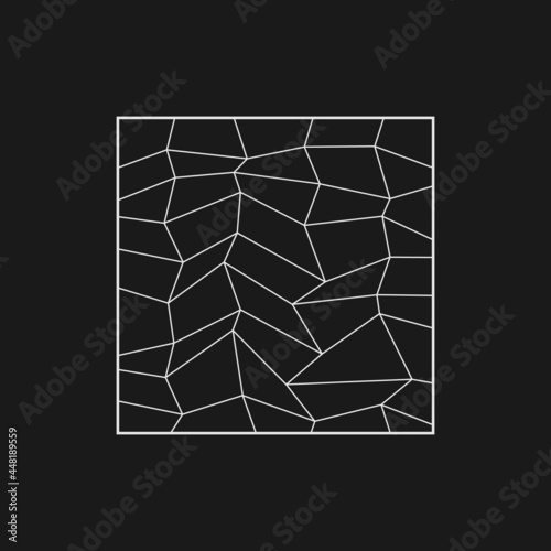 Retrofuturistic grid in the square frame. Digital cyber retro design element. Grid in cyberpunk 80s style. Perspective geometry for poster, cover, merch in retrowave style. Vector