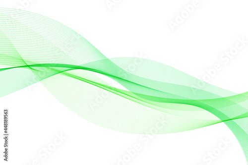 Abstract green wave flow line isolated on white background. Wavy fluid pattern design. Modern concept for presentation, banner, backdrop. Vector illustration of soft dynamic swoosh