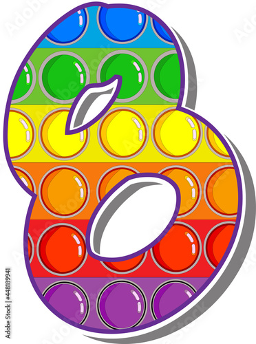 The number 8.  The numbers are rosy in the form of a popular childrens game pop it. Bright letters on a white background.  Bright numbers on a white background. 