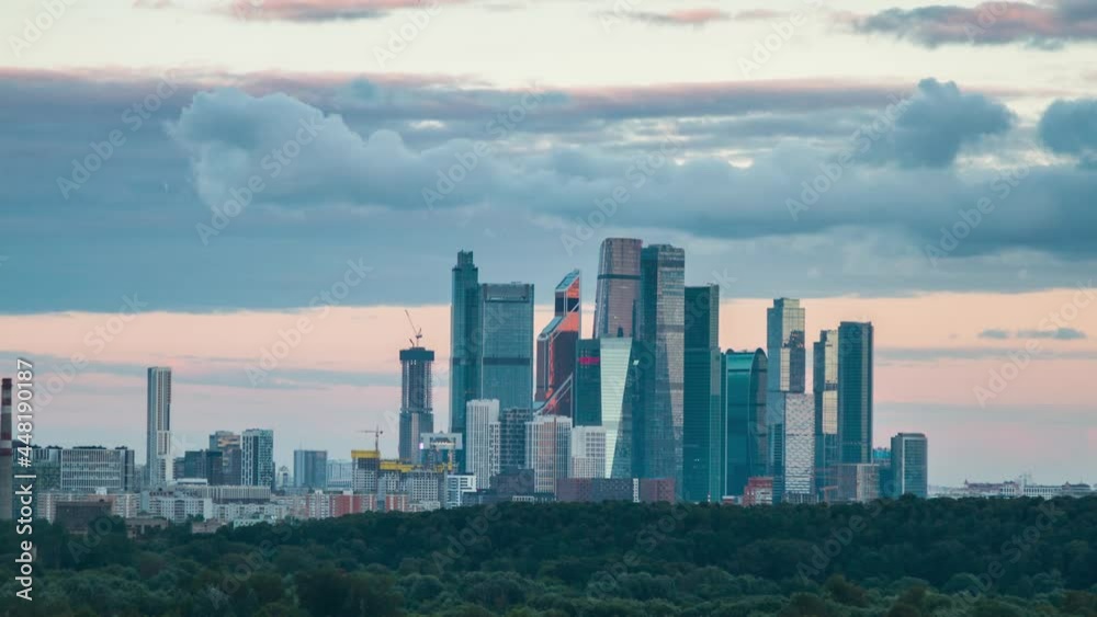 Moscow skyline, city skyscrapers and clouds motion time lapse 4K Moscow skyline, city skyscrapers and clouds motion time lapse 4K