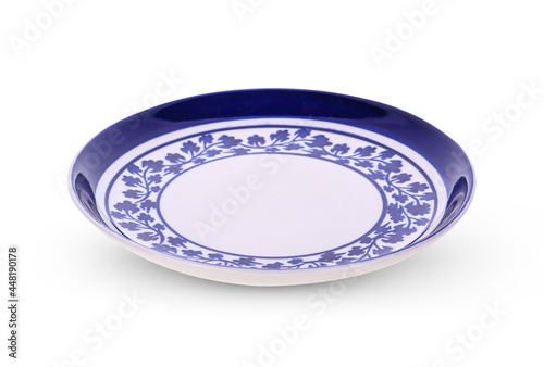 white and blue plate on white background