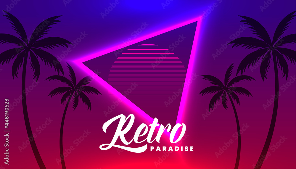 Naklejka premium retro neon tropical background with palm tree
