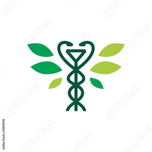 hygiea bowl caduceus leaf pharmacy medicine medical logo vector icon illustration