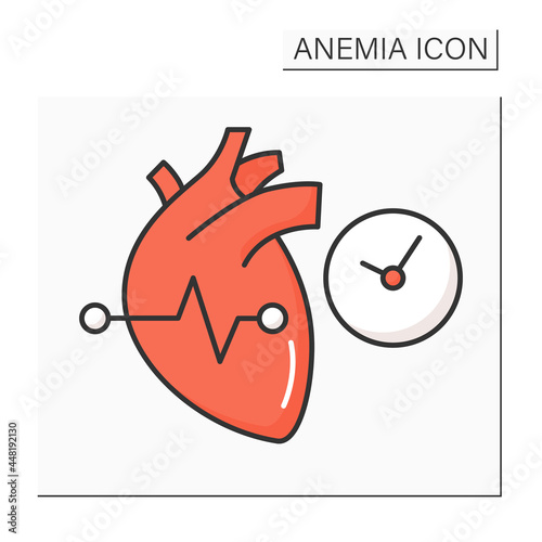 Anemia color icon. Disease symptoms. Irregular heartbeats. Abnormal heart rhythm. Health protection concept. Isolated vector illustration