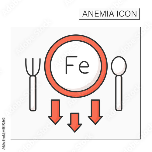 Anemia color icon. Lack of iron in diet. Absence irons in meal routine. Health protection concept. Isolated vector illustration