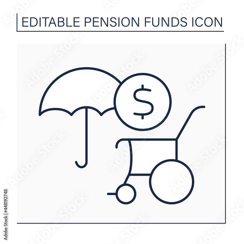 Disability pension line icon. Individual insurance. Physical or mental impairment. Disability payments. Pension fund concept. Isolated vector illustration. Editable stroke