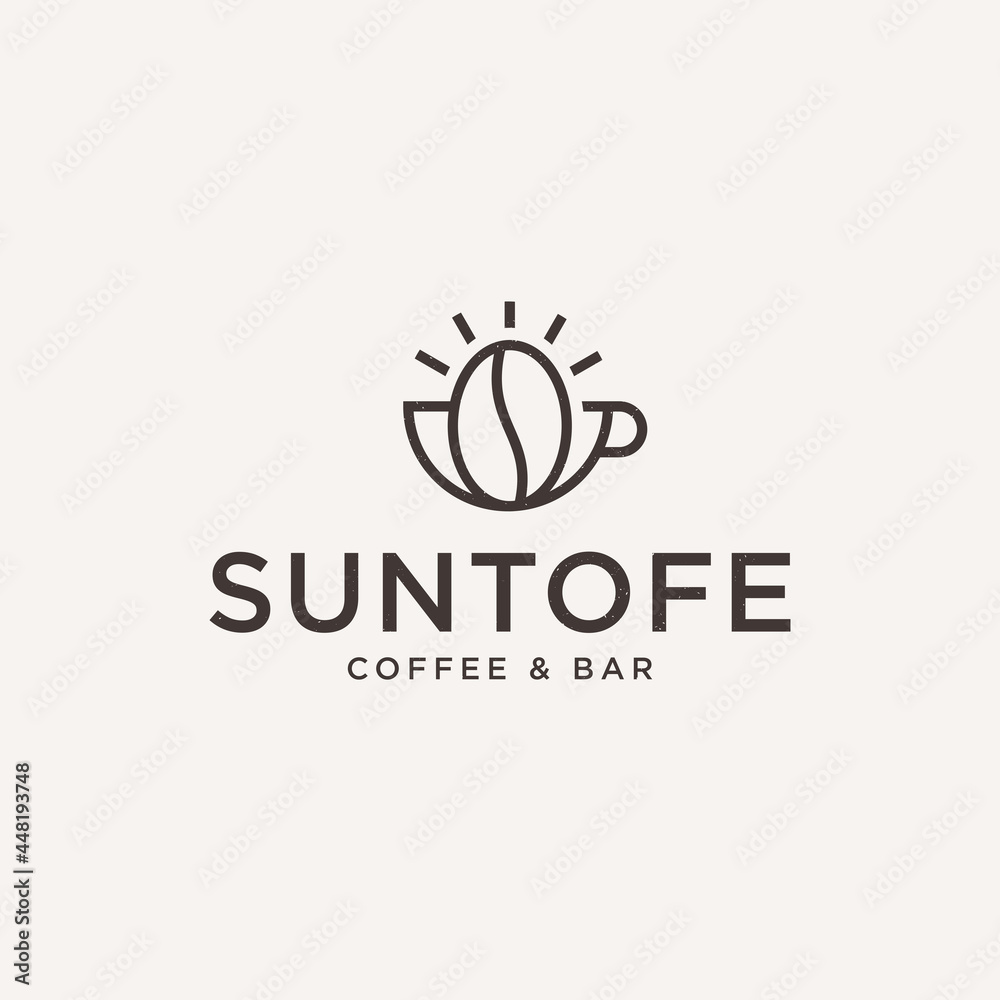 Creative coffee cup and beans with sun logo design Sign illustration vector template