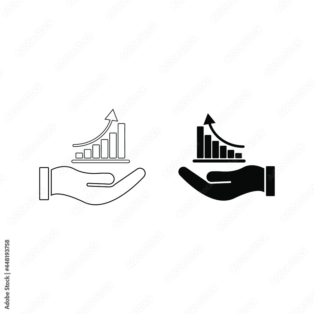 Hand and profit icon. Simple line style for web template and app. Future, pick, revenue, business, achievement, chart, diagram color editable