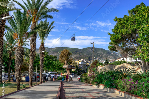 Принти на полотні Alanya, Turkey - October 23, 2020: Funicular cabin flies over Damlatas cave in Alanya