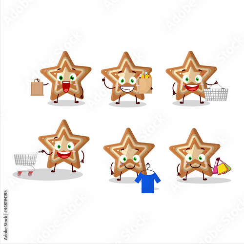 A Rich gingerbread star mascot design style going shopping