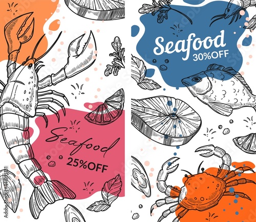 Seafood 25 percent off, reduction of price vector