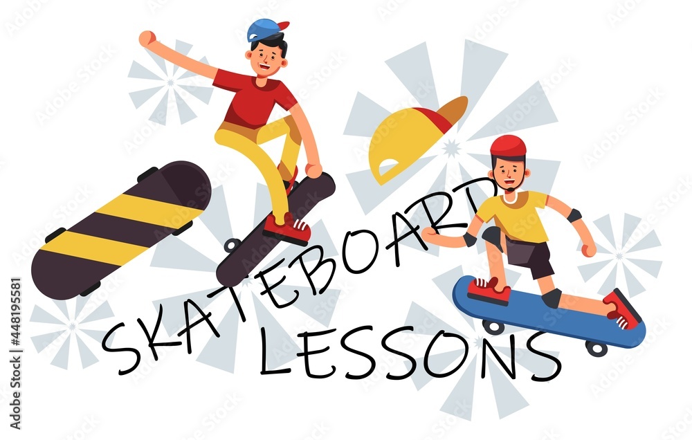 Skateboard lessons for teens and adults vector Skateboard lessons for teens and adults vector