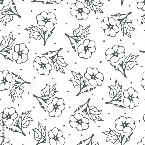 Abstract Cute Blooming Flowers Vector graphic Line Art Seamless Pattern